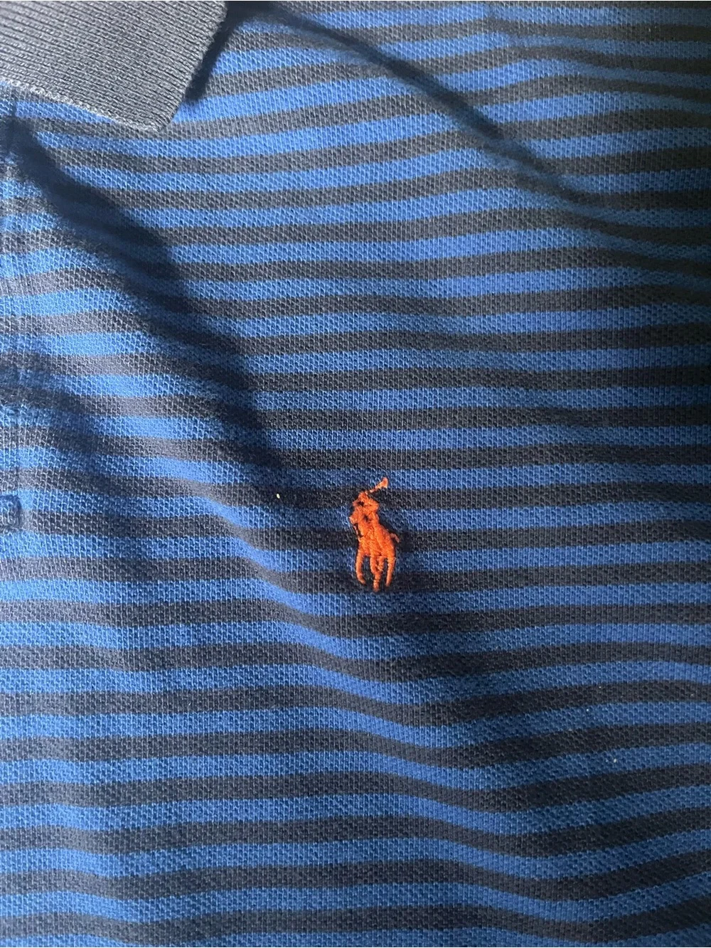 Ralph Lauren Blue Striped Polo with Navy Collar Kids
